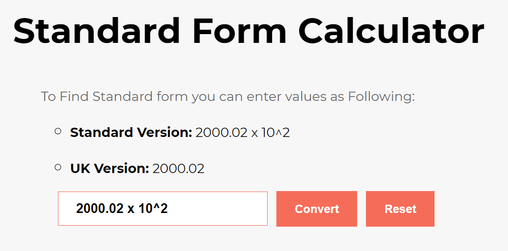Standard Form Calculator